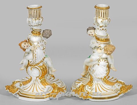 A couple of magnificent Meissen table candelabras with