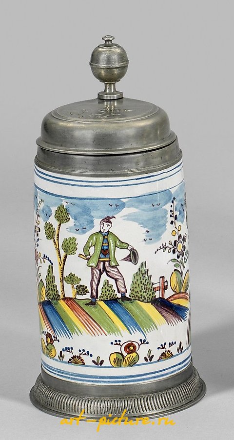 The term "Walzenkrug" in German refers to a specific type of ceramic vessel commonly used in traditional German drinking establishments. This exquisite piece of craftsmanship is characterized by its cylindrical shape, reminiscent of a rolling pin or 