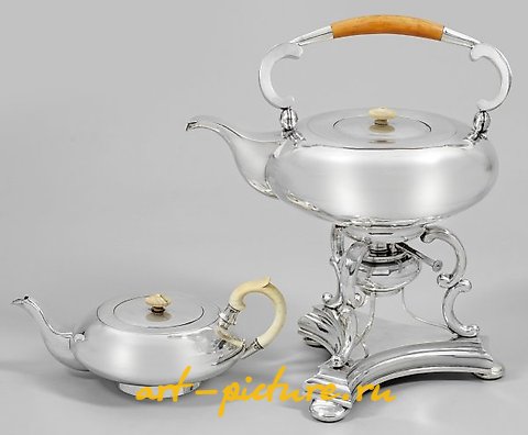 Biedermeier - Hot water kettle with burner and teapot