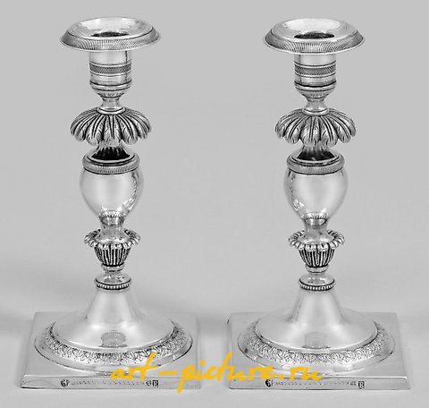 A couple of exquisite Biedermeier table candlesticks.