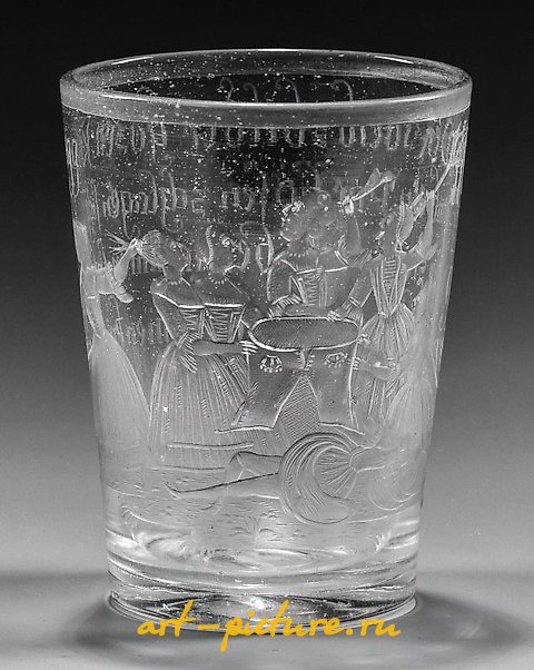 Rare Bohemian Baroque goblet with satirical scene