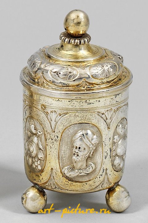 Smaller, Baroque-style ball-footed covered goblet.