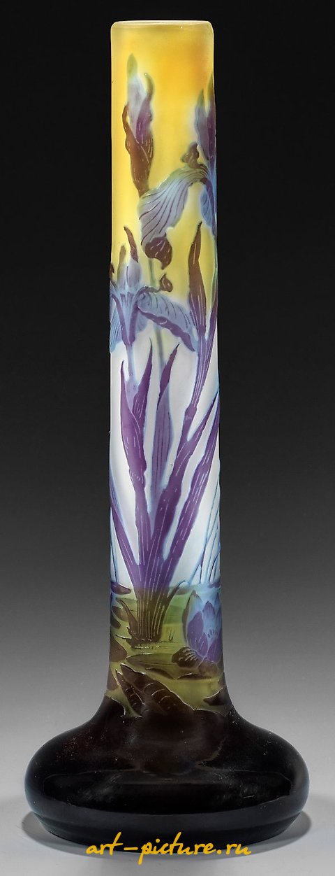 Great Gallé-Stangen vase with sword lilies and