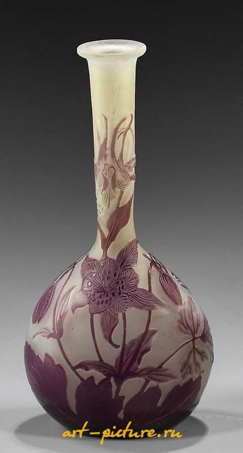 Solifleur Vase with Columbine Decoration by Gallé