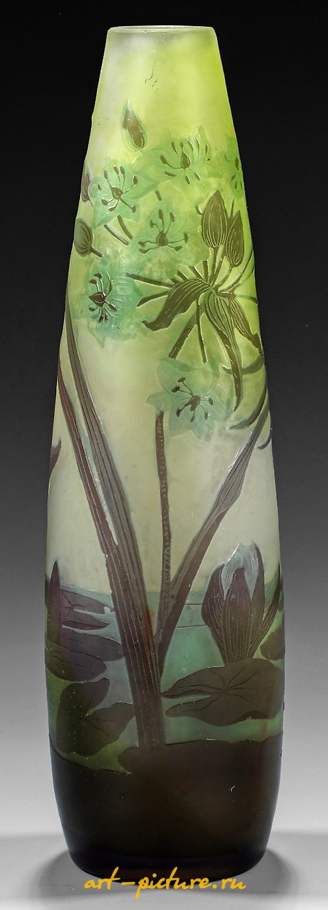 Gallé ornamental vase with pond landscape and aquatic plants