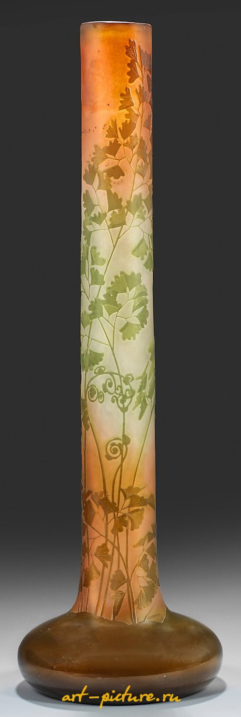 Very large Gallé stick vase with "Fougères" fern decoration.