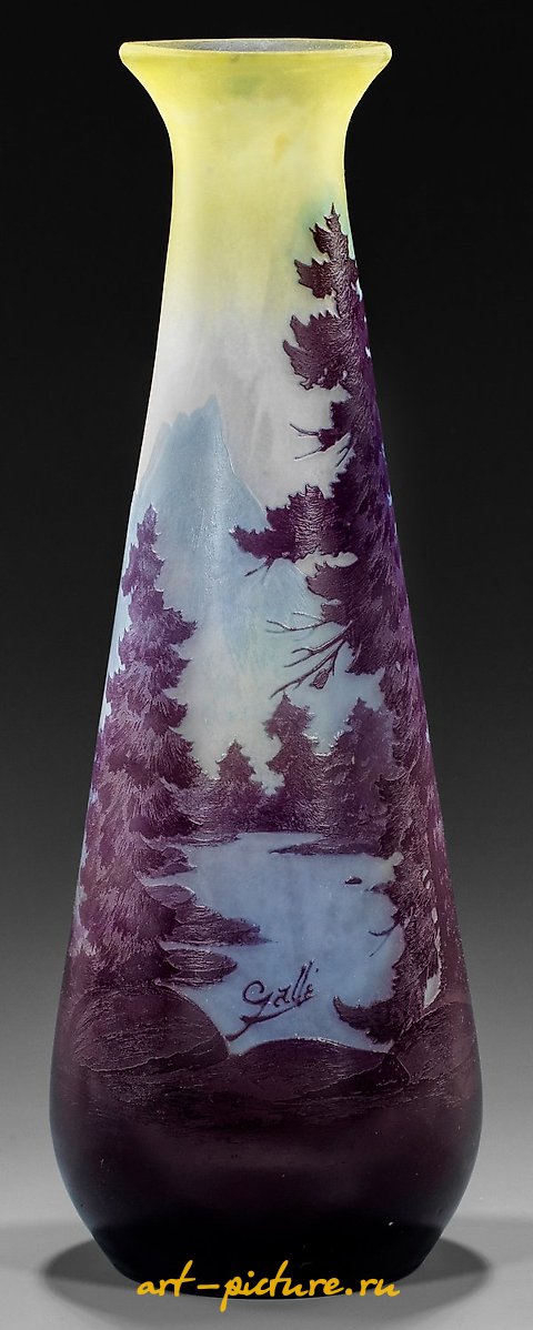 Gallé vase with alpine landscape decor "Paysage Alpin"