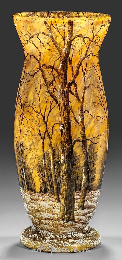 Great Art Nouveau vase with evening winter landscape "Paysage en hiver" or "Crépuscule neige"