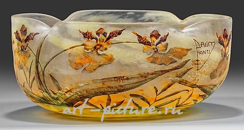 Decorative bowl with orchid decoration by Daum Frères