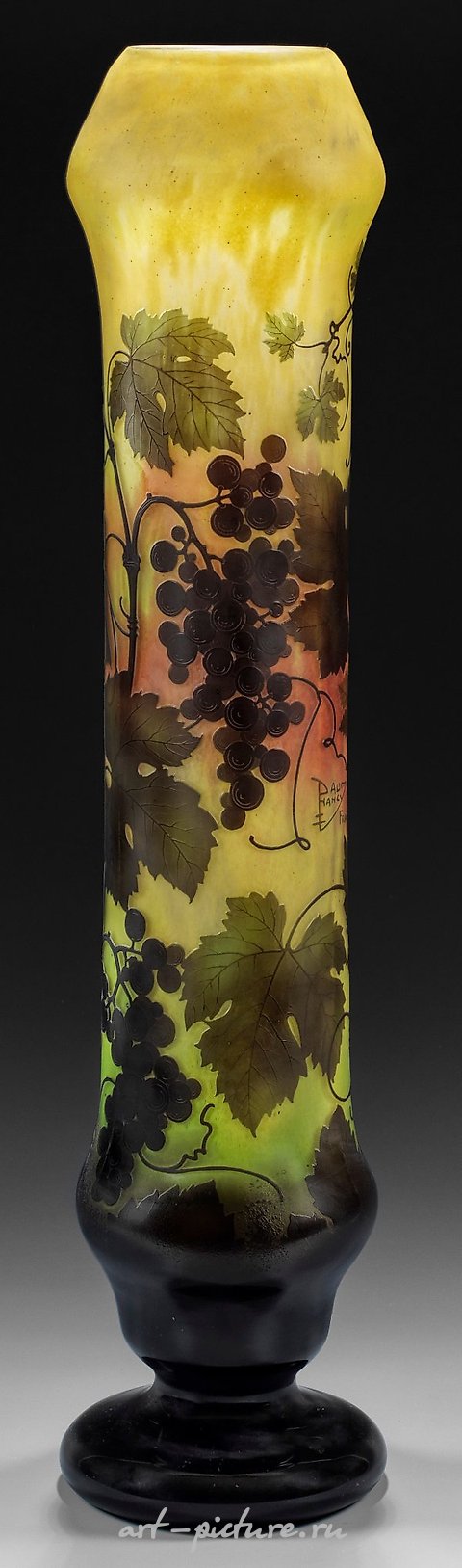 Very large ornamental vase with vine decoration by Daum Frères.