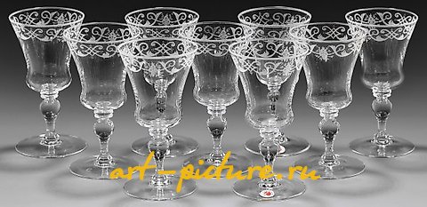 Nine Lobmeyr wine glasses from the service number 231 "Barock".