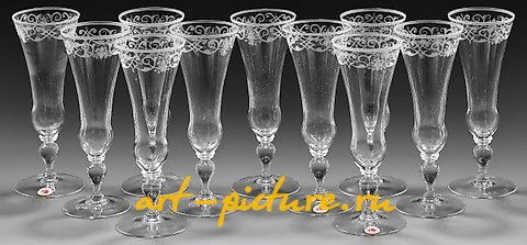 E l e v e n   L o b m e y r   c h a m p a g n e   f l u t e s   f r o m   S e r v i c e   N o .   2 3 1   " B a r o q u e "