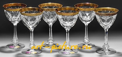 Sentence of six Moser-Sherry glasses "Lady Hamilton Gold"