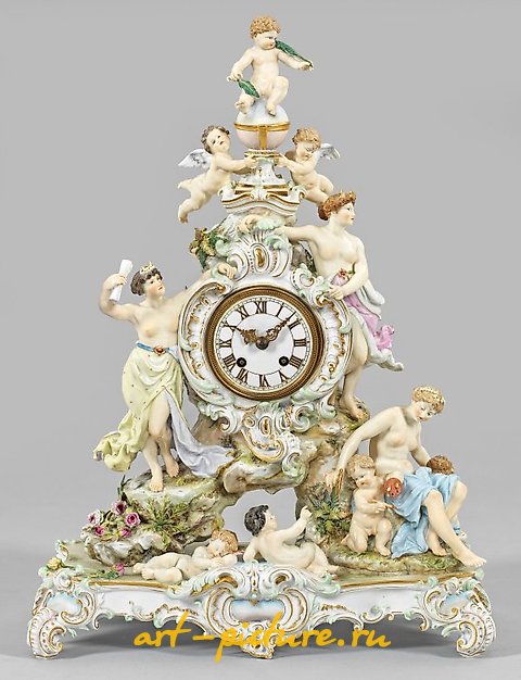 Splendid Meissen Neo-Rococo pendulum with allegorical