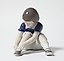 "Girl fastening her shoe. Denmark, Copenhagen, Bing & Grondahl."