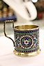 Imperial Russian 84 silver enamel glass holder, Mark DN