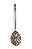 SPOON IN GILDED SILVER AND ENAMELS, MOSCOW, 1908-1917, GOLDSMITH...