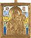 A LARGE BRASS AND ENAMEL ICON SHOWING THE SMOLENSKAYA MOTHER...