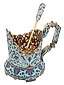 RUSSIAN SILVER ENAMEL TEA GLASS HOLDER WITH SPOON