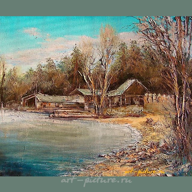 На берегу реки Уса масло,холст