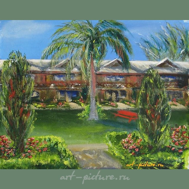 "Palm in the courtyard, Fiji acrylic, canvas"