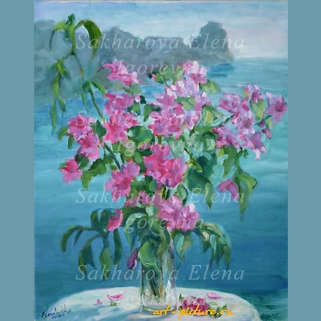 Цветы и море холст, масло 