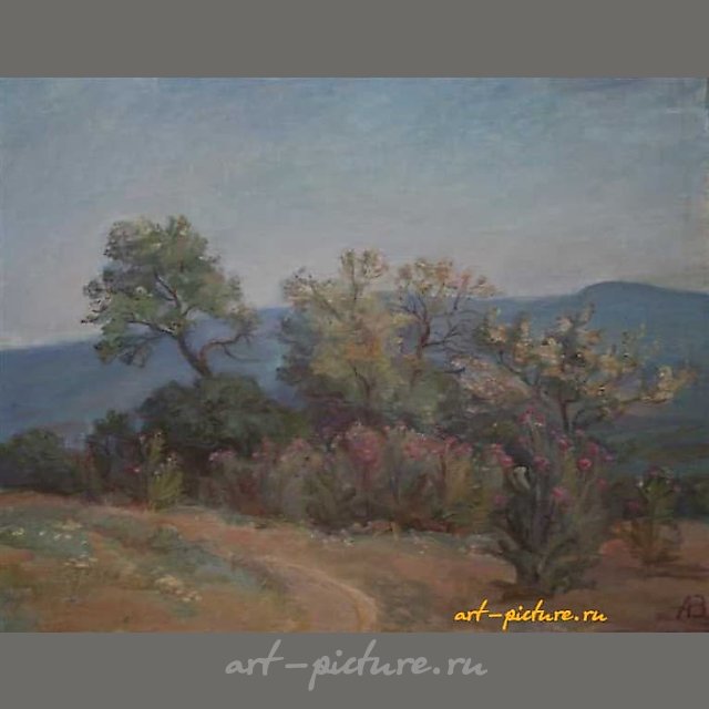 "The thistle is in bloom. Canvas, oil. 51 x 65 cm"