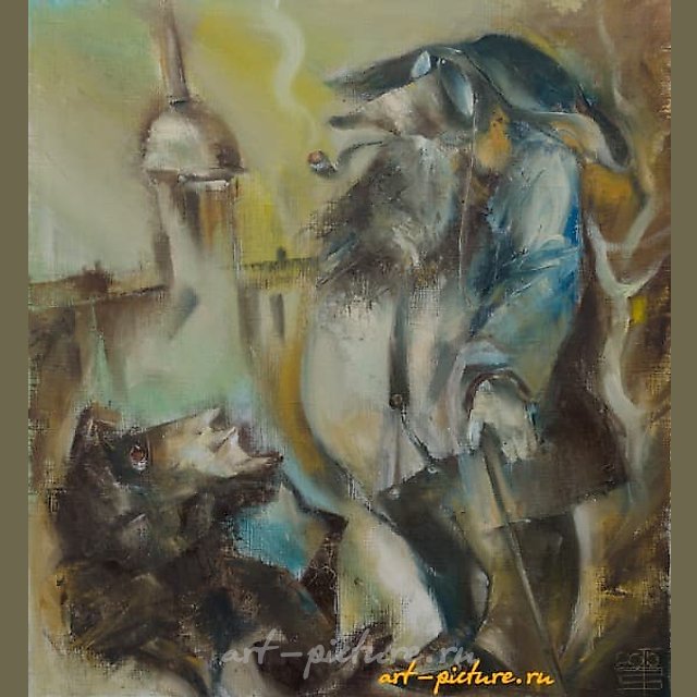 男人-公狗 油画，画布