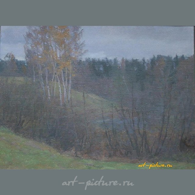 Landscape with Birches. Cardboard, oil. 33 x 43 cm.