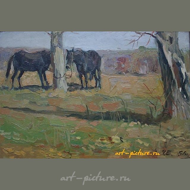 Свидание лошадки. Картон,масло. 21 х 31 см