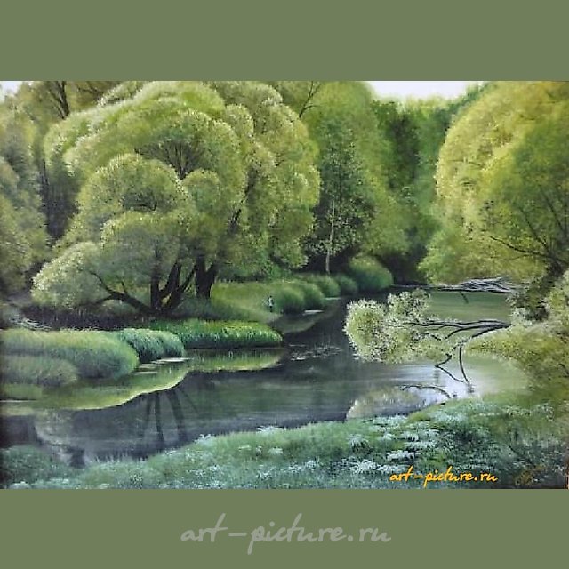 Пейзаж с рыбаком Масло,холст