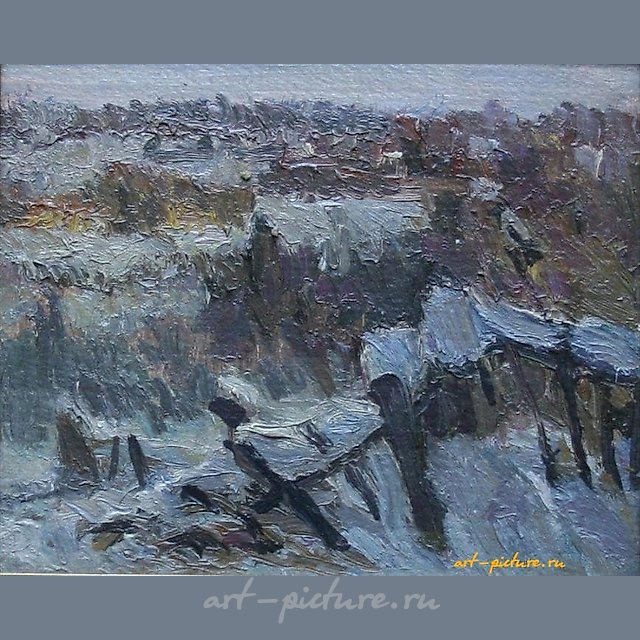 За околицей - зима. Картон, масло. 24 х 20 см