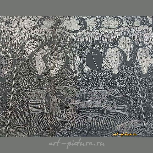 Камбала. Гравюра. 36 х 45 см.