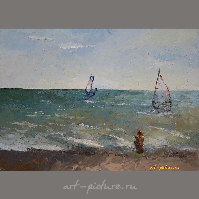 У моря. Саки. Картон, масло. 25 х 35 см.