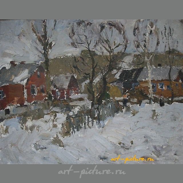 Деревня Астрогань. Конец зимы. Картон, масло. 40 х 50 см