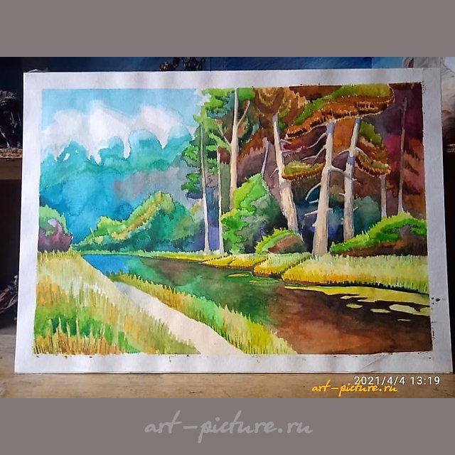 Осень в лесу акварель ,бумага 