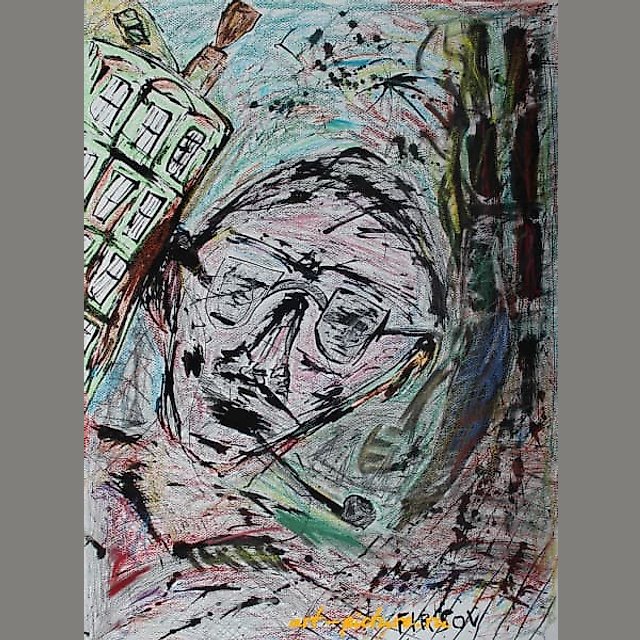 Portrait of a New Yorker | Ньюйоркер Pencil, pastel and ink on paper | Карандаш, пастель, тушь, бумага 