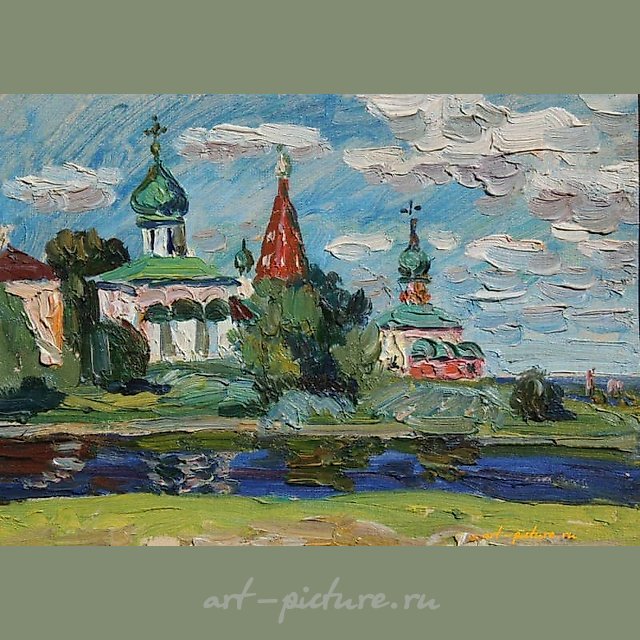 Переславльские храмы. Картон, масло. 28 х 21 см.