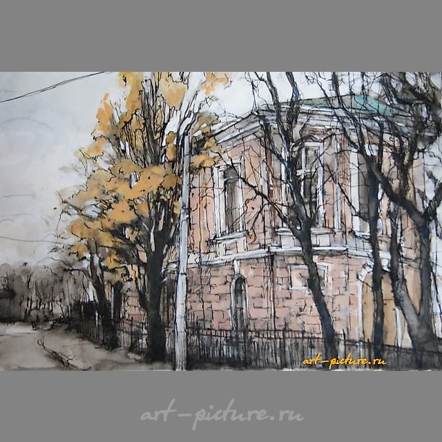 "Московские улочки. Первые холода" акварель, тушь, белила, бумага 