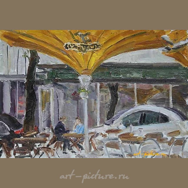Lithuania. Vilnius. Meeting. Cardboard, oil. 20 x 30 cm.