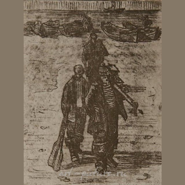 Рыбаки. Рыбацкие будни (из серии). Офорт, акватинта. 14 × 11 см.