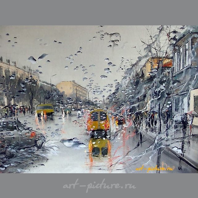 Через лобовое стекло масло,холст