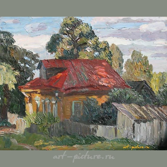 Дом с красной крышей. Картон, масло. 40 х 50 см.
