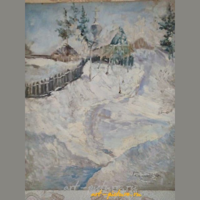 Зима,Церковь в Бирюсинске Холст,масло 