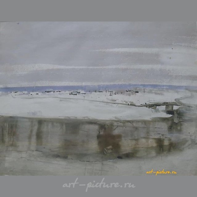 Пейзаж у реки. Акварель. 58 х 74 см.