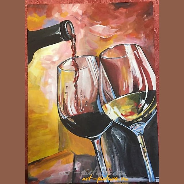 The translation of the text into English is: "Wine Acrylic. Canvas on cardboard."