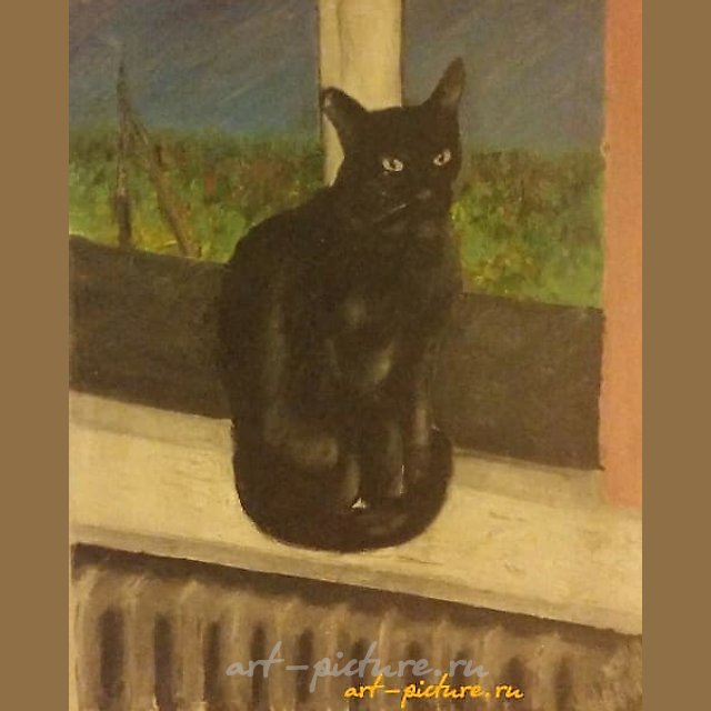 Кот на окне холст масло 