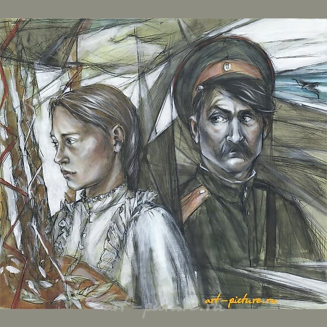 "Сватовство" из серии "Казачья Слава" акварель, тушь, белила, тонированная бумага 
