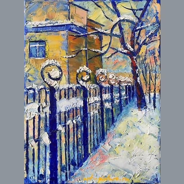 The translation of the text from Russian to English is: "Winter Square oil on canvas."