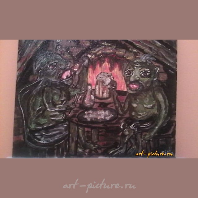 "Tavern of trolls, oil on canvas."